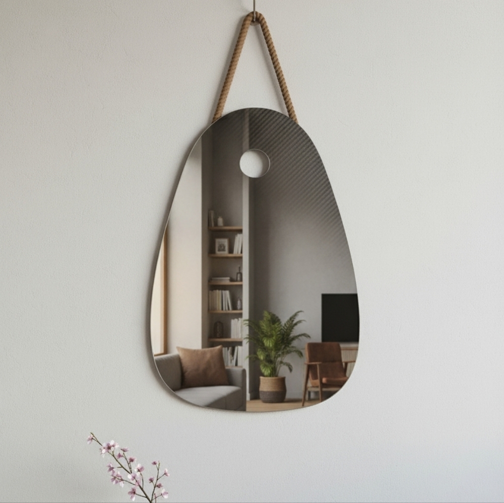 Modern Abstract Wall Mirror with Rope Hanger